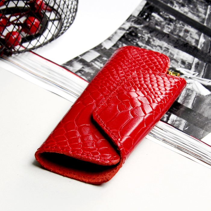 Ключница, отдел на кнопках, 6 карабинов, питон, цвет красный