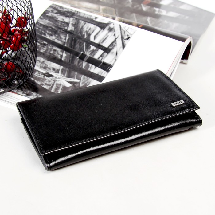 Кошелёк женский, 2 отдела, для карт, наружный карман, наплак, цвет чёрный