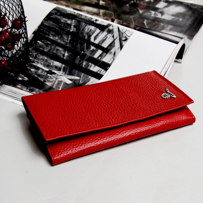 Кошелёк женский, 2 отдела, для карт, наружный карман, флотер, цвет красный