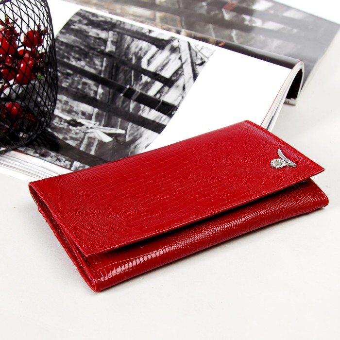 Кошелёк женский, 2 отдела, для карт, наружный карман, ящер, цвет тёмно-красный