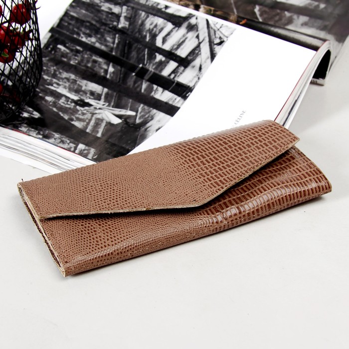 Кошелёк женский, отдел, для карт, для монет, ящер, цвет бежевый