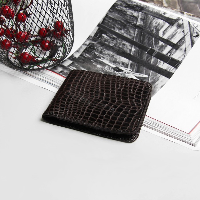 Кошелёк мужской, отдел, наружный карман, крокодил, цвет коричневый