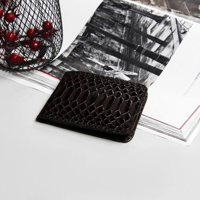 Кошелёк мужской, отдел, наружный карман, питон коричневый