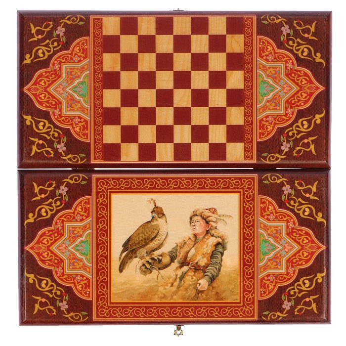 Нарды-шашки "Хан" (доска дерево 40х40 см)