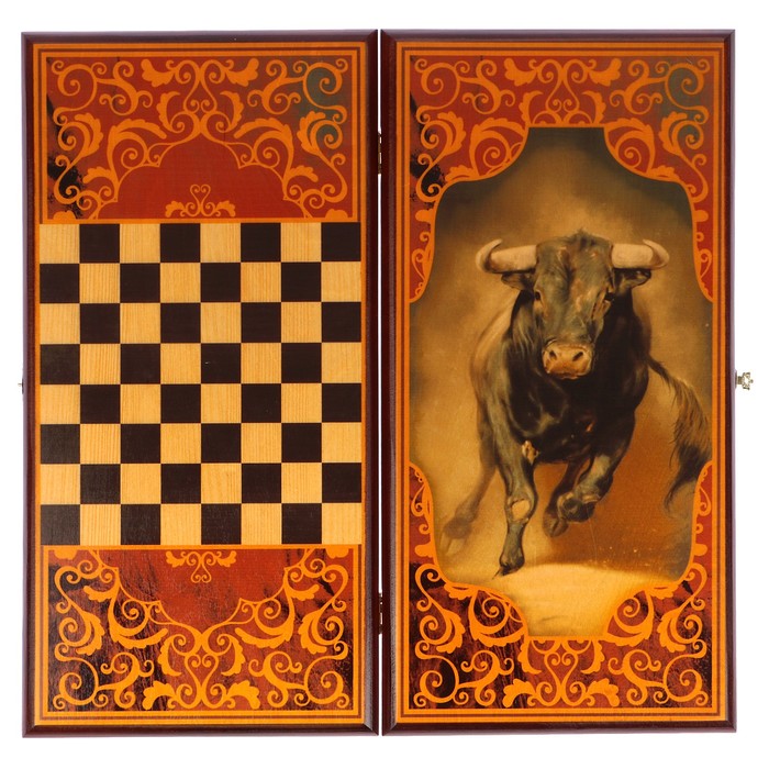 Нарды-шашки "Бык" (доска дерево 50х50 см)