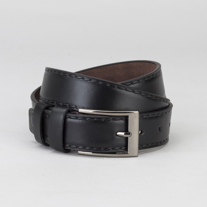 Ремень мужской, гладкий, 2 строчки, пряжка металл, ширина - 3 см, цвет чёрный