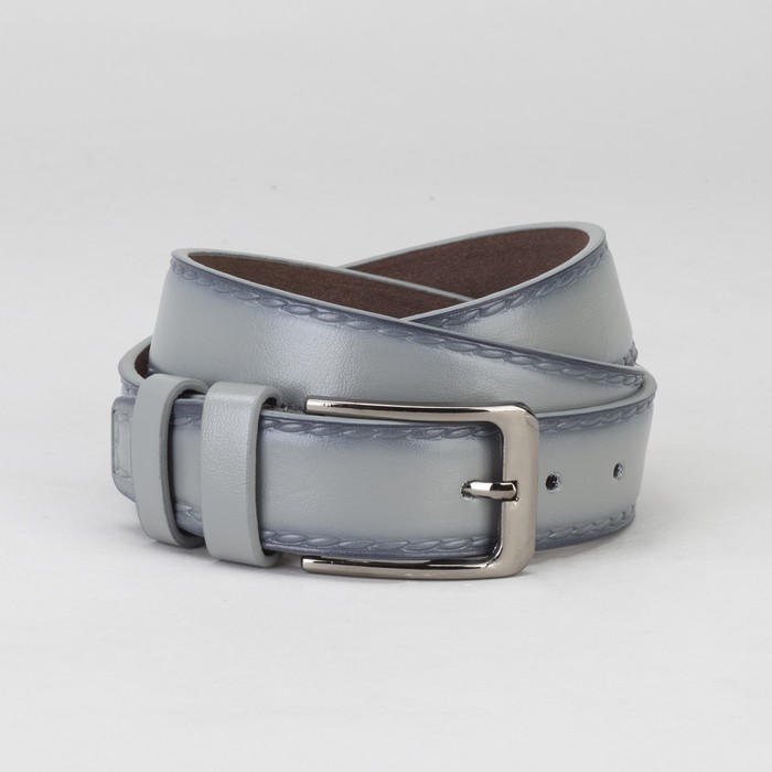 Ремень мужской, гладкий, 2 строчки, пряжка металл, ширина - 3 см, цвет серый