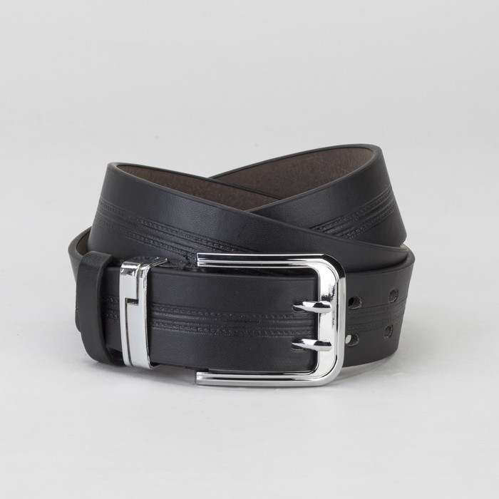 Ремень мужской, пряжка металл, 2 прокола, цвет чёрный
