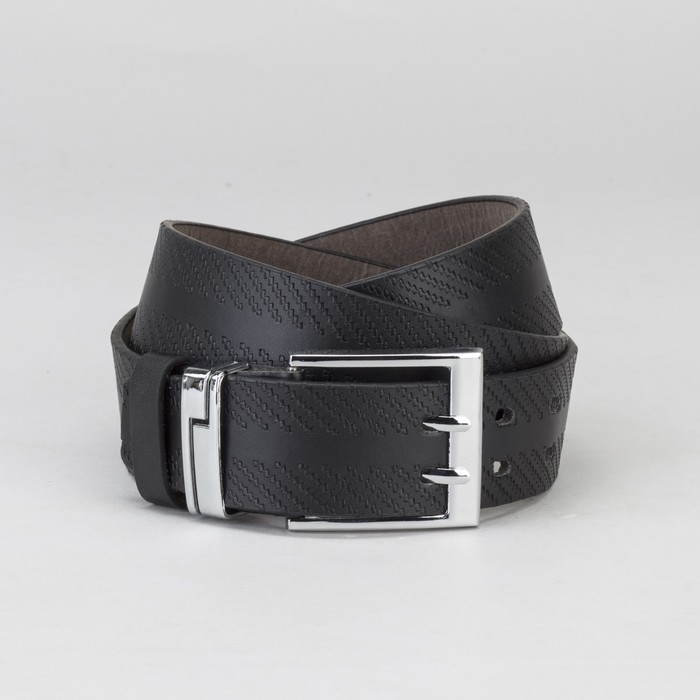 Ремень мужской, пряжка металл, 2 прокола, ширина - 4 см, цвет чёрный