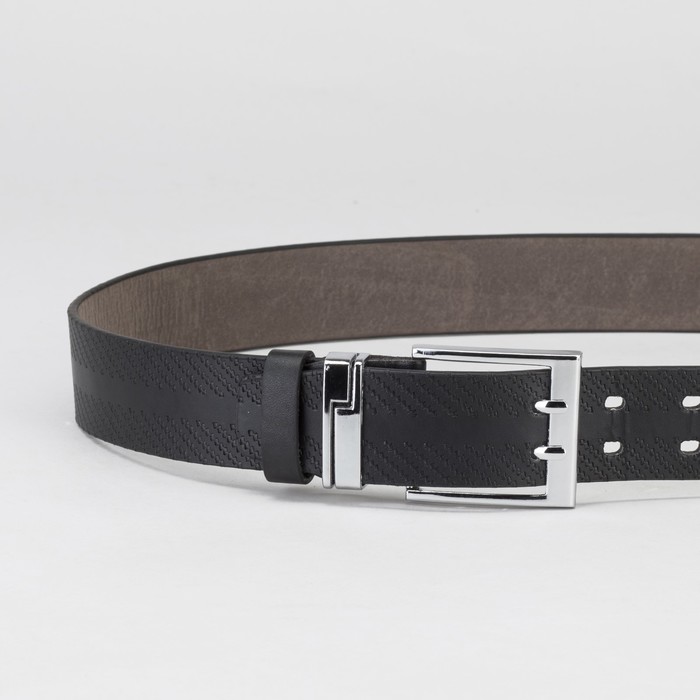 Ремень мужской, пряжка металл, 2 прокола, ширина - 4 см, цвет чёрный