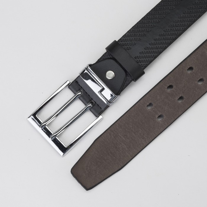 Ремень мужской, пряжка металл, 2 прокола, ширина - 4 см, цвет чёрный