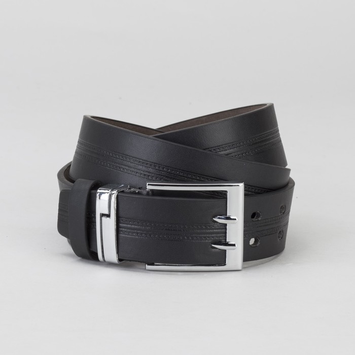 Ремень мужской, пряжка металл, 2 прокола, ширина - 4 см, цвет чёрный