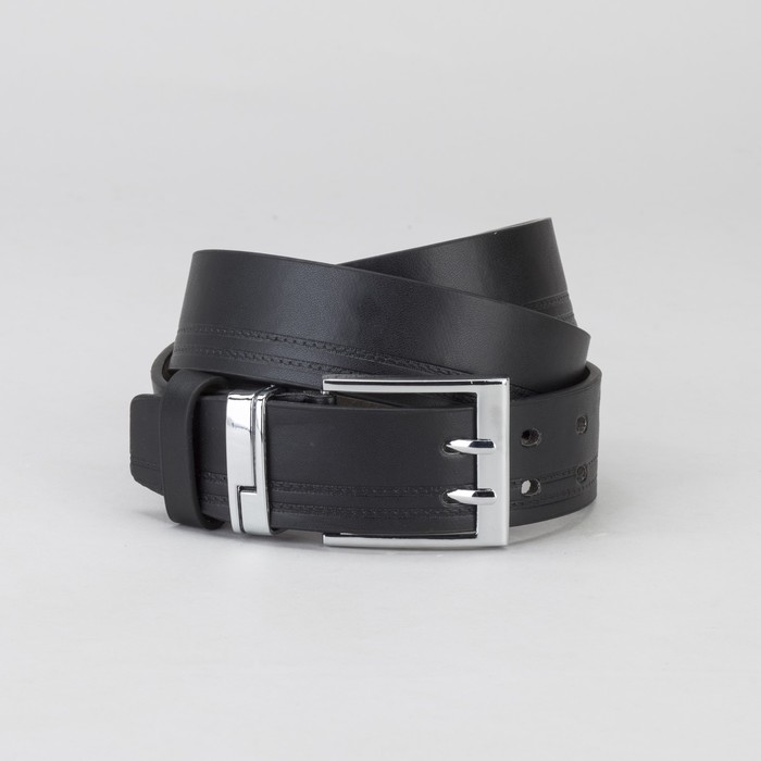 Ремень мужской, гладкий, пряжка металл, 2 прокола, ширина - 4 см, цвет чёрный