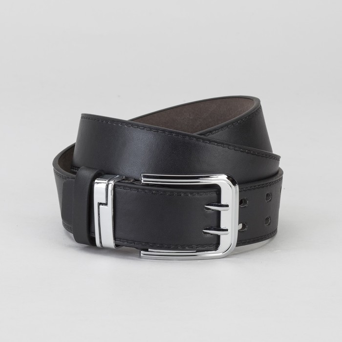 Ремень мужской, гладкий, пряжка металл, два прокола, ширина - 4 см, цвет чёрный