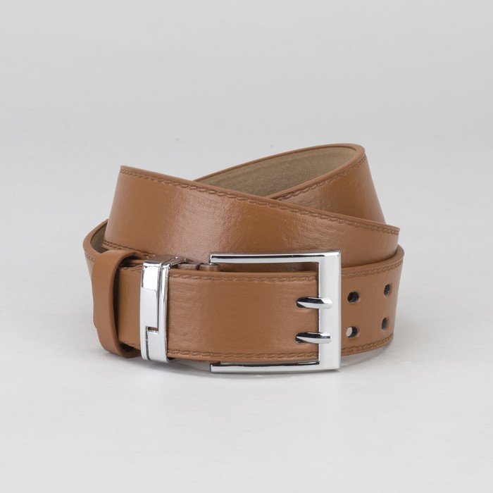 Ремень мужской, гладкий, пряжка металл, 2 прокола, ширина- 4 см, цвет рыжий