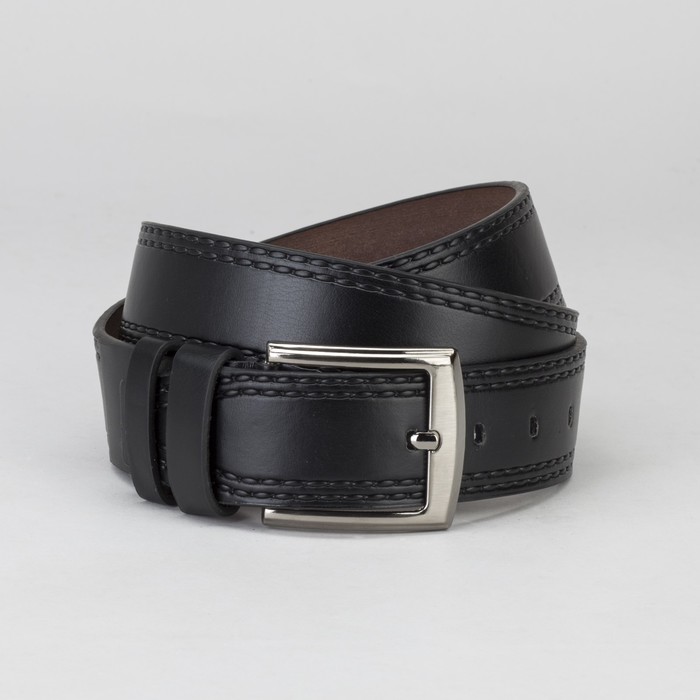 Ремень мужской Великан, гладкий, 2 строчки по краям, пряжка металл, ширина - 4,5 см, цвет чёрный