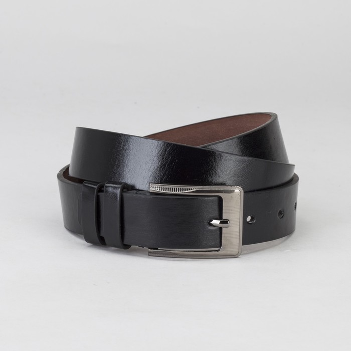 Ремень мужской, гладкий, пряжка тёмный металл, ширина - 3 см, цвет чёрный