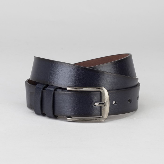 Ремень мужской, гладкий, пряжка тёмный металл, ширина - 3 см, цвет синий