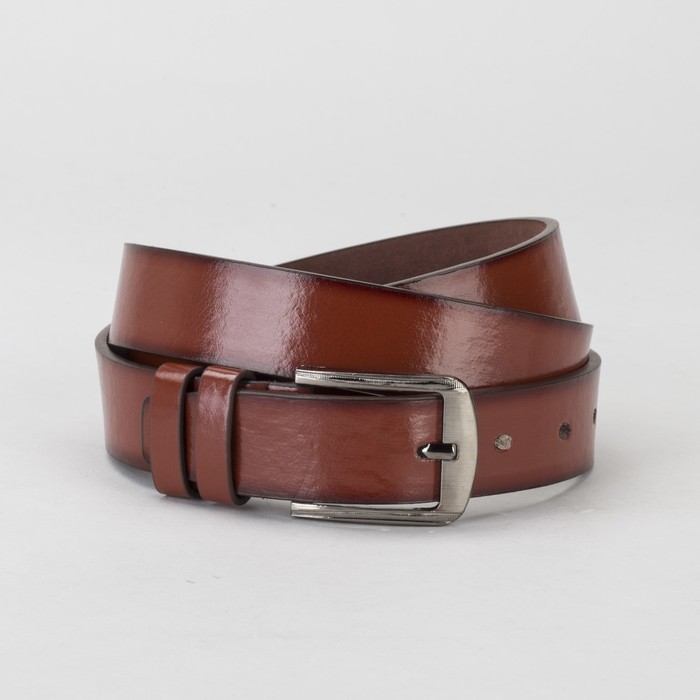 Ремень мужской, гладкий, пряжка тёмный металл, ширина - 3 см, цвет рыжий