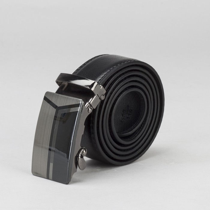 Ремень мужской, гладкий, пряжка автомат, ширина - 4 см, цвет чёрный