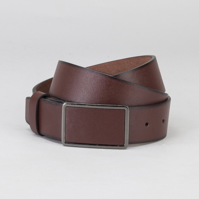 Ремень мужской, гладкий, пряжка на прокол, ширина - 4 см, цвет коричневый