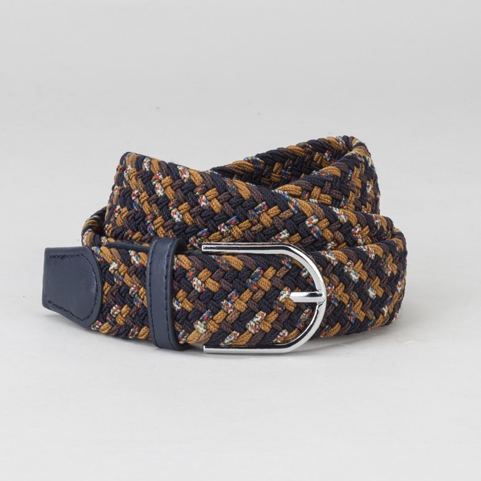 Ремень мужской, резинка плетёнка, пряжка металл, ширина - 3,5 см, цвет коричневый/рыжий/чёрный