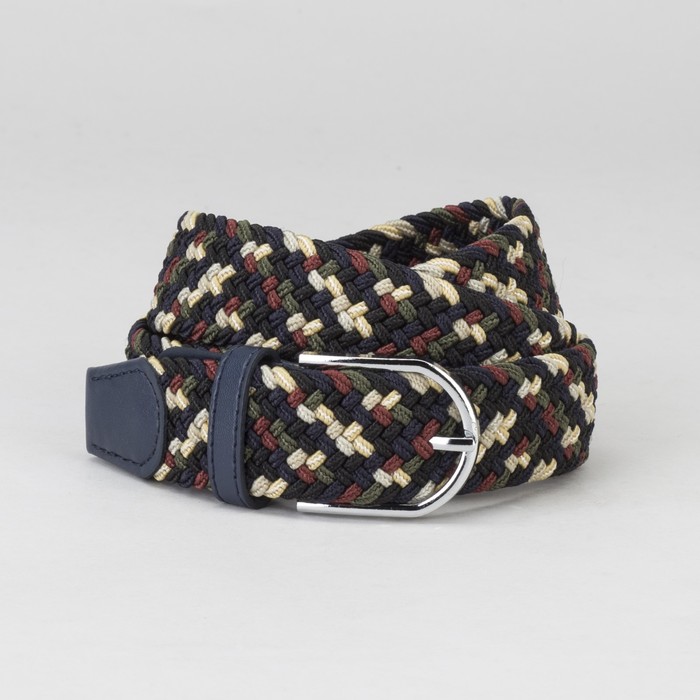 Ремень мужской, резинка плетёнка, пряжка металл, ширина - 3,5 см, цвет синий/коричневый/бежевый