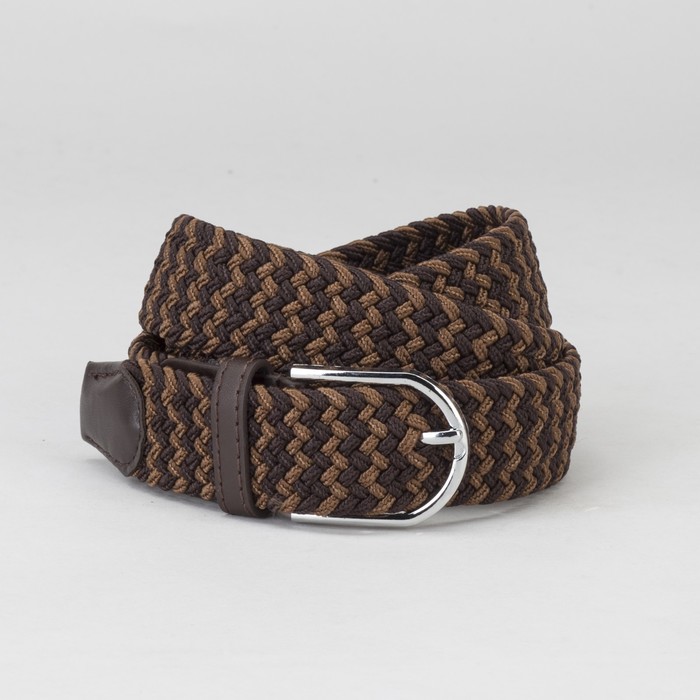 Ремень мужской, резинка плетёнка, пряжка металл, ширина - 3,5 см, цвет коричневый/рыжий