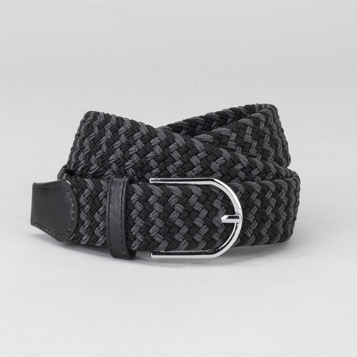 Ремень мужской, резинка плетёнка, пряжка металл, ширина - 3,5 см, цвет тёмно-серый/серый