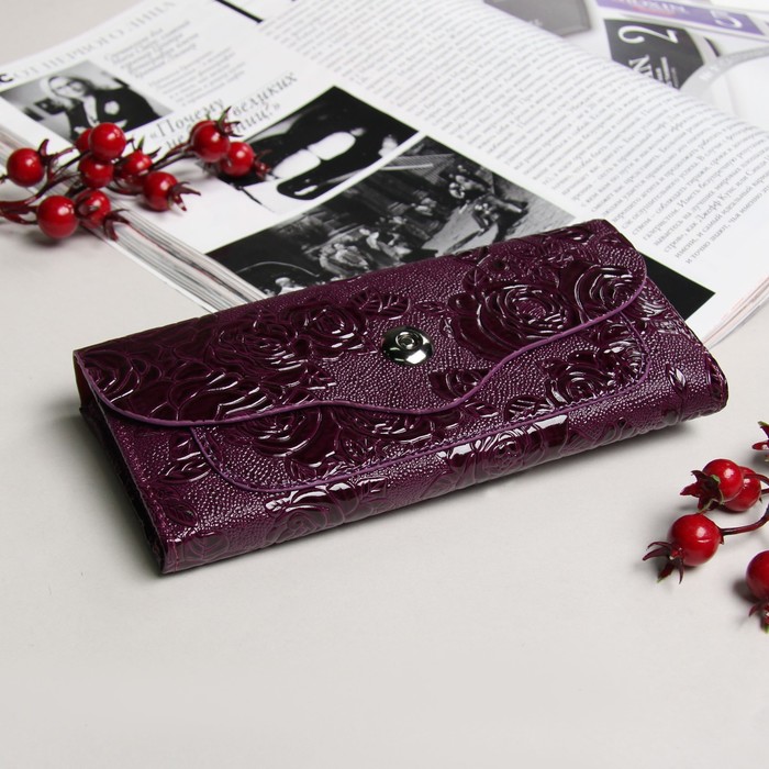 Кошелёк женский, 7 отделов, для карт, на клапане, наружный карман, цвет фиолетовый