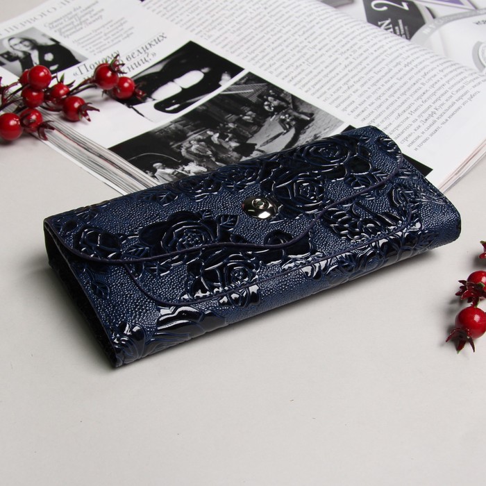 Кошелёк женский, 7 отделов, для карт, на клапане, наружный карман, цвет синий