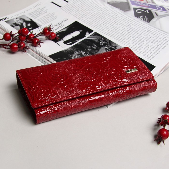 Кошелёк женский, 4 отдела, для карт, отдел рамка, на клапане, цвет красный