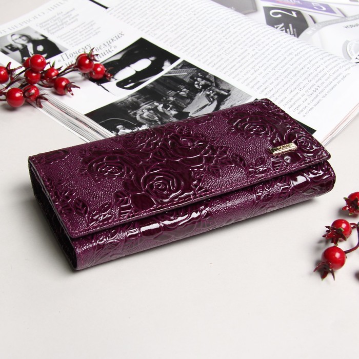 Кошелёк женский, 4 отдела, для карт, отдел рамка, на клапане, цвет фиолетовый