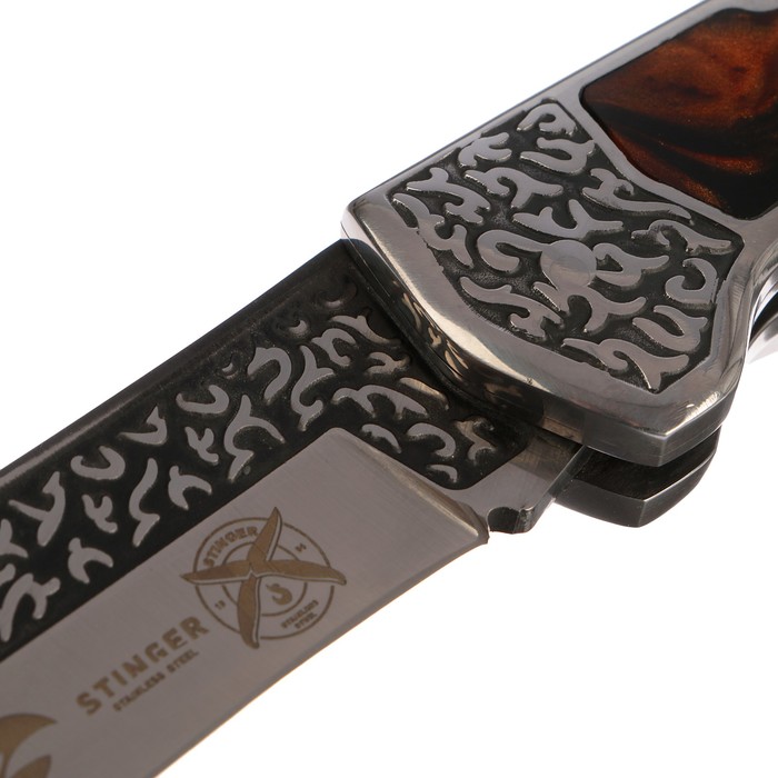 Складной нож Stinger с клипом, 117 мм, рукоять: нержавеющая сталь, дерево, подарочный бокс
