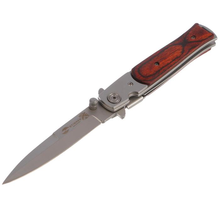цена Складной нож Stinger с клипом, 100 мм, рукоять: сталь, дерево, коробка картон