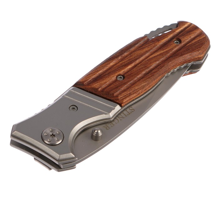 Складной нож Stinger с клипом, 90 мм, рукоять: сталь, дерево, коробка картон