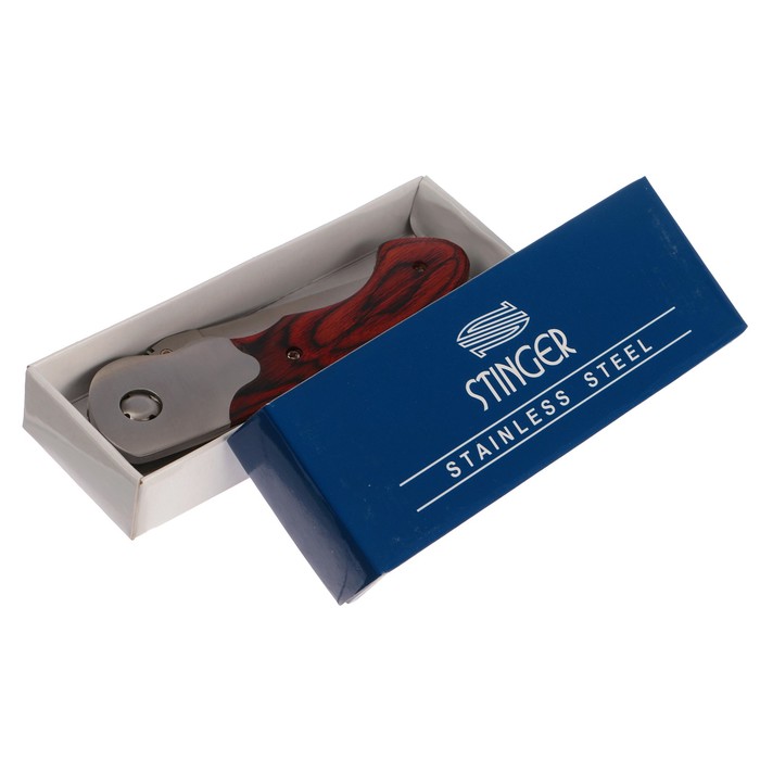 Складной нож Stinger, 80 мм, рукоять: сталь, дерево, коробка картон