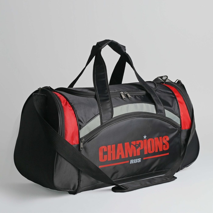 Сумка спорт №2, "Champions", 45*25*28, отедел на молнии, 3 н/кармана, черный/красный