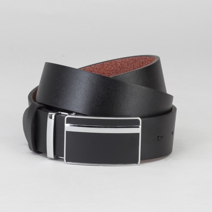 Ремень мужской, гладкий, пряжка на прокол, ширина - 4 см, цвет чёрный