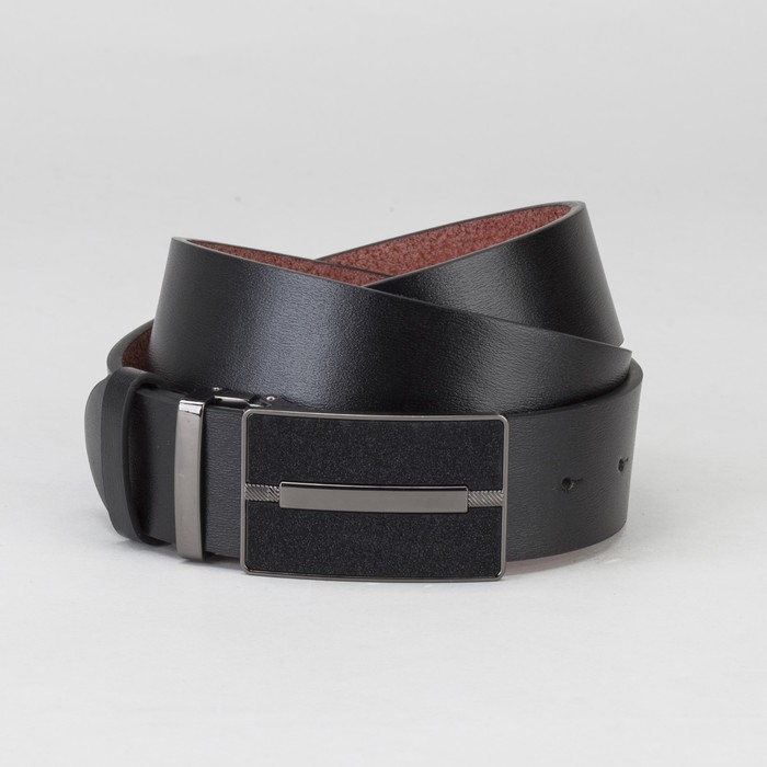 Ремень мужской, гладкий, пряжка на прокол, ширина - 4 см, цвет чёрный