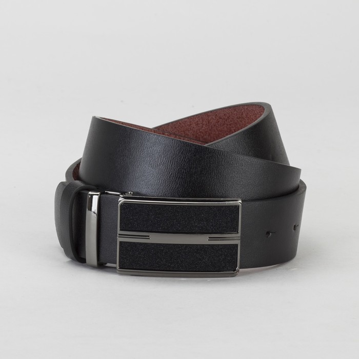 Ремень мужской, гладкий, пряжка на прокол, ширина - 4 см, цвет чёрный