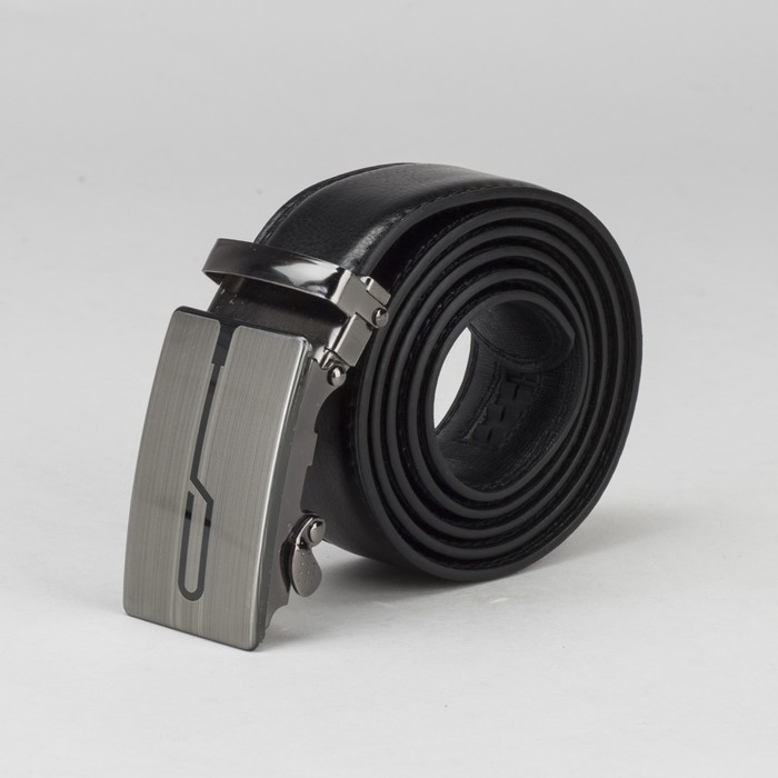 Ремень мужской, гладкий, пряжка автомат, ширина - 4 см, цвет чёрный