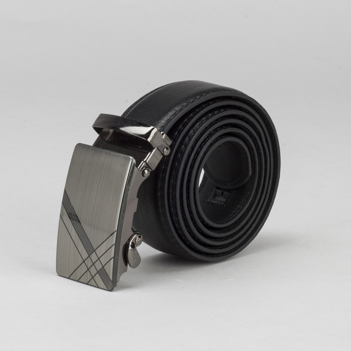 Ремень мужской, гладкий, пряжка автомат, ширина - 4 см, цвет чёрный