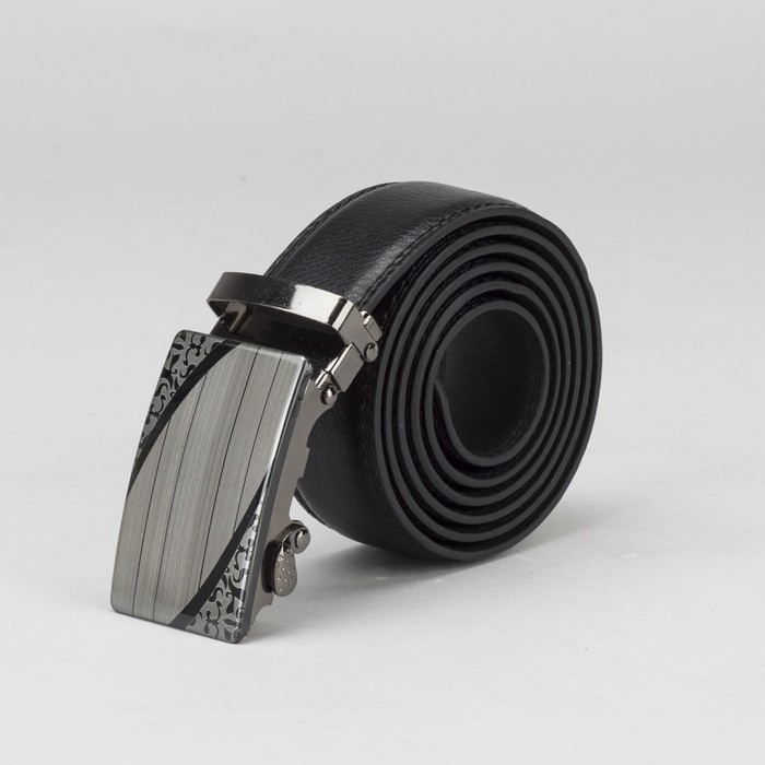 Ремень мужской, гладкий, пряжка автомат, ширина - 4 см, цвет чёрный