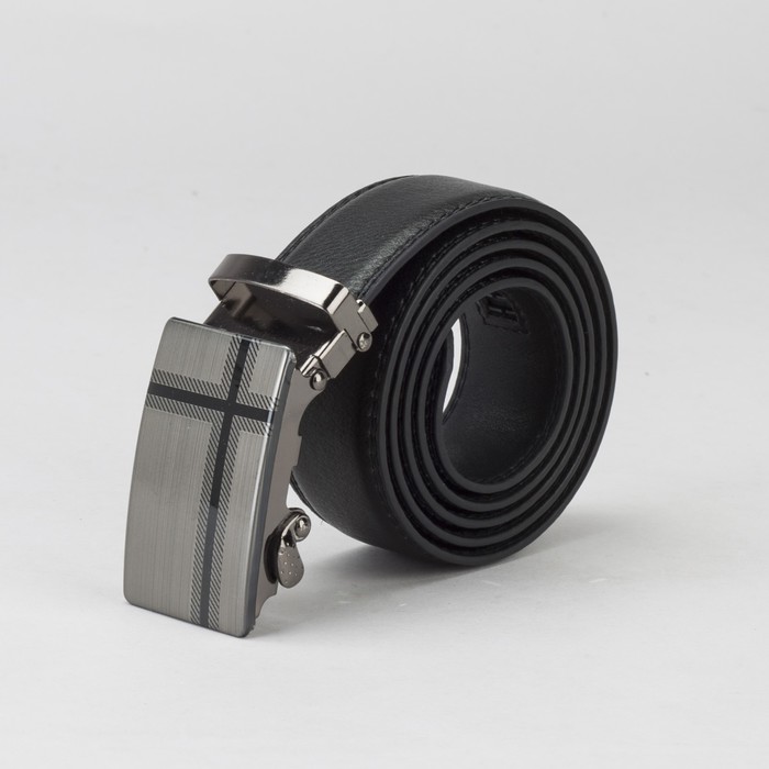 Ремень мужской, гладкий, пряжка автомат, ширина - 4 см, цвет чёрный