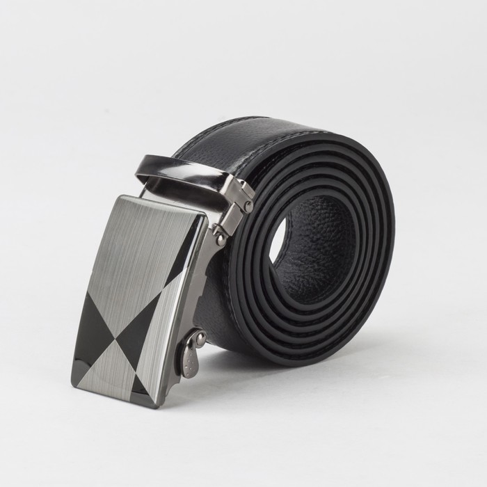 Ремень мужской, гладкий, пряжка автомат, ширина - 4 см, цвет чёрный