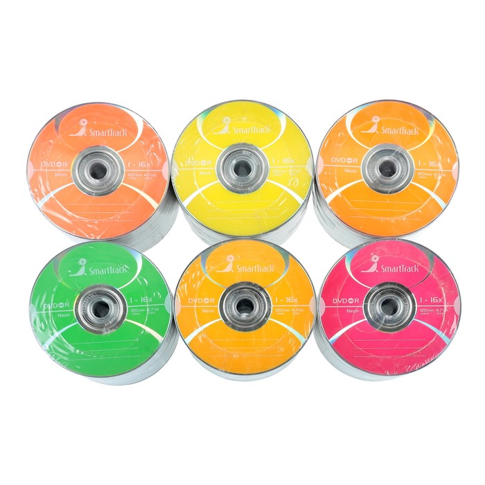 Диск DVD-R SmartTrack Neon, 16x, 4,7 Гб, Спайка, 100 шт