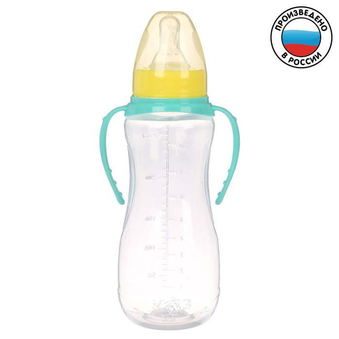 Бутылочка для кормления детская приталенная, с ручками, 250 мл, от 0 мес., цвет бирюзовый МИКС