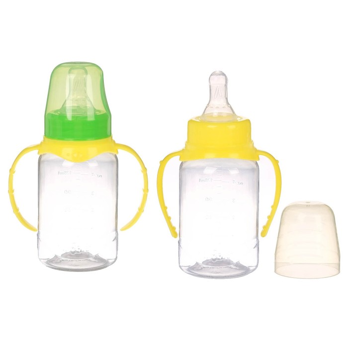 Бутылочка для кормления детская классическая, с ручками, 150 мл, от 0 мес., цвет жёлтый МИКС