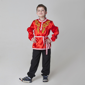 Карнавальная русская рубаха 'Хохлома: цветы', атлас, цвет красный, р-р 28, рост 98-104 см Ош